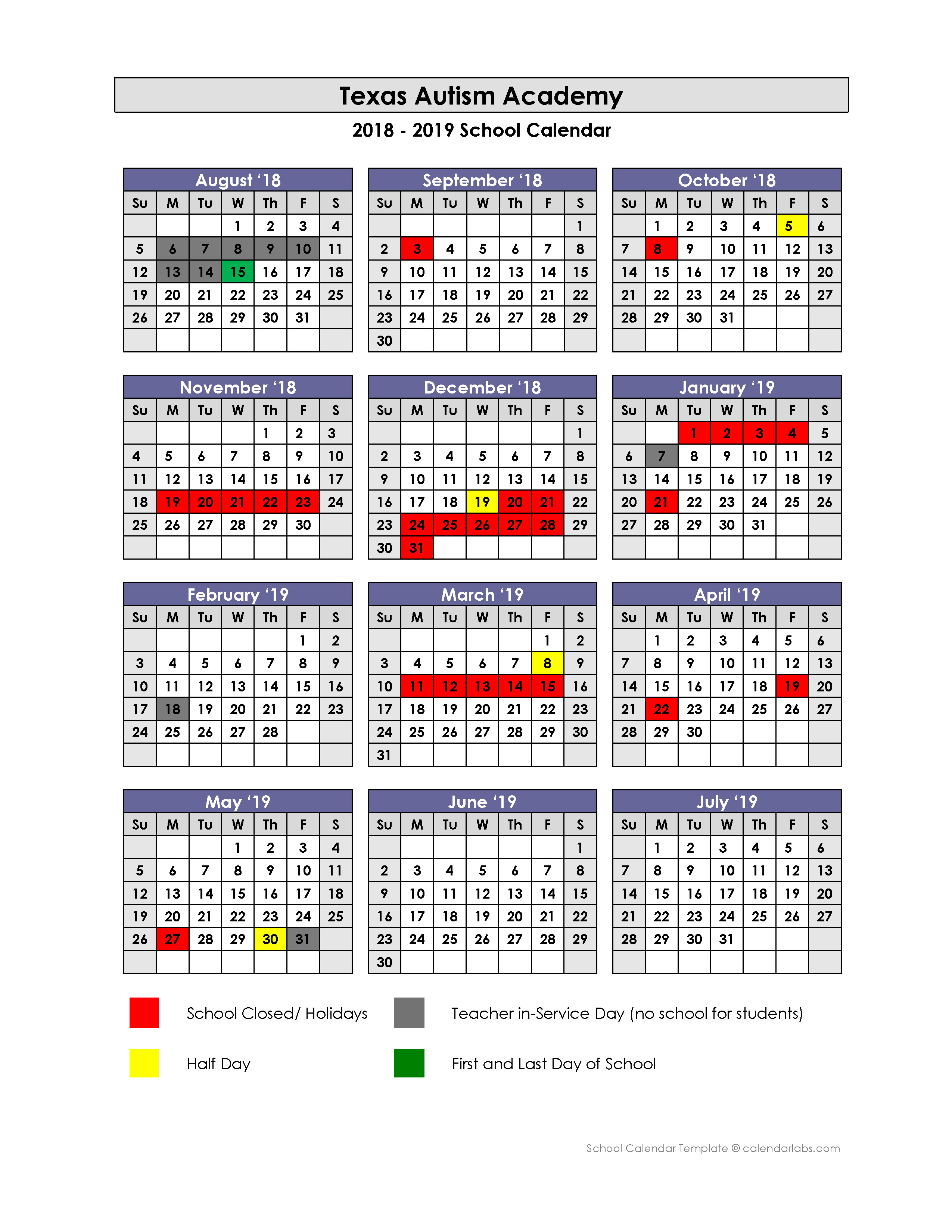 warren township high school calendar 2018-2019