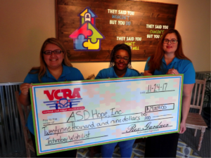 VCRA donation check to Texas Autism Academy